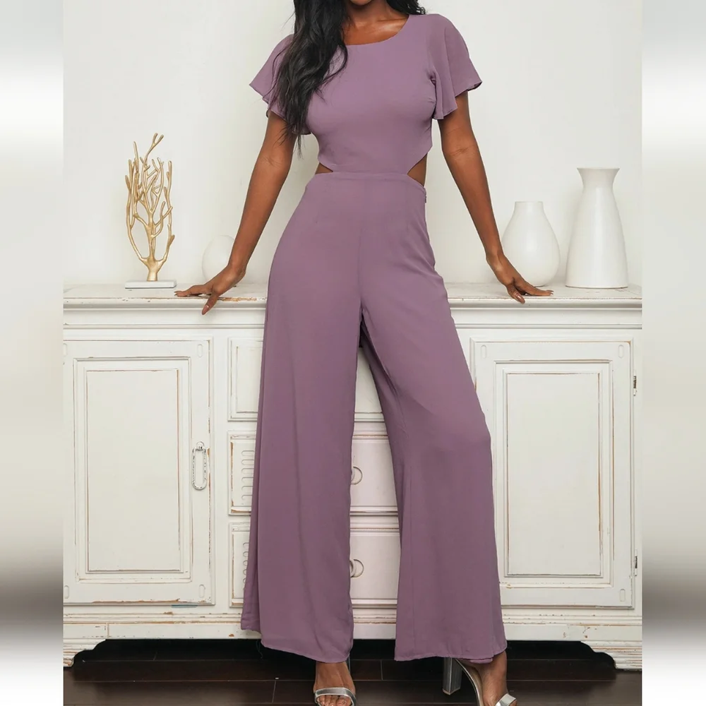 Lulus, Toast to You, Navy, Flutter Sleeve Cutout Jumpsuit, EUC, Women's S - Picture 12 of 16